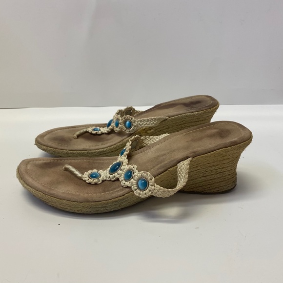 Rattan Open Back Stappy Turquoise Beaded Sandals - Picture 3 of 6